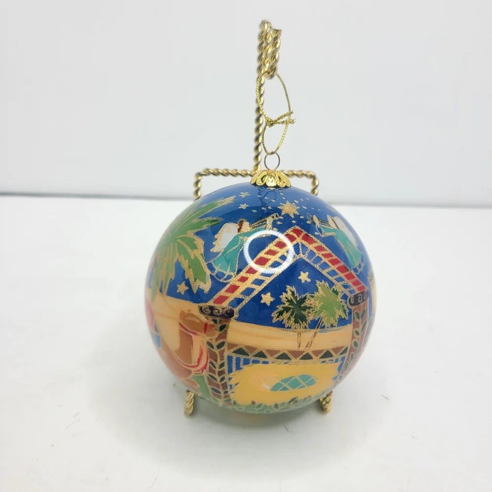 Pier 1 Li Bien Hand Blown Glass Hand Painted Nativity Scene Large Ornament 2010